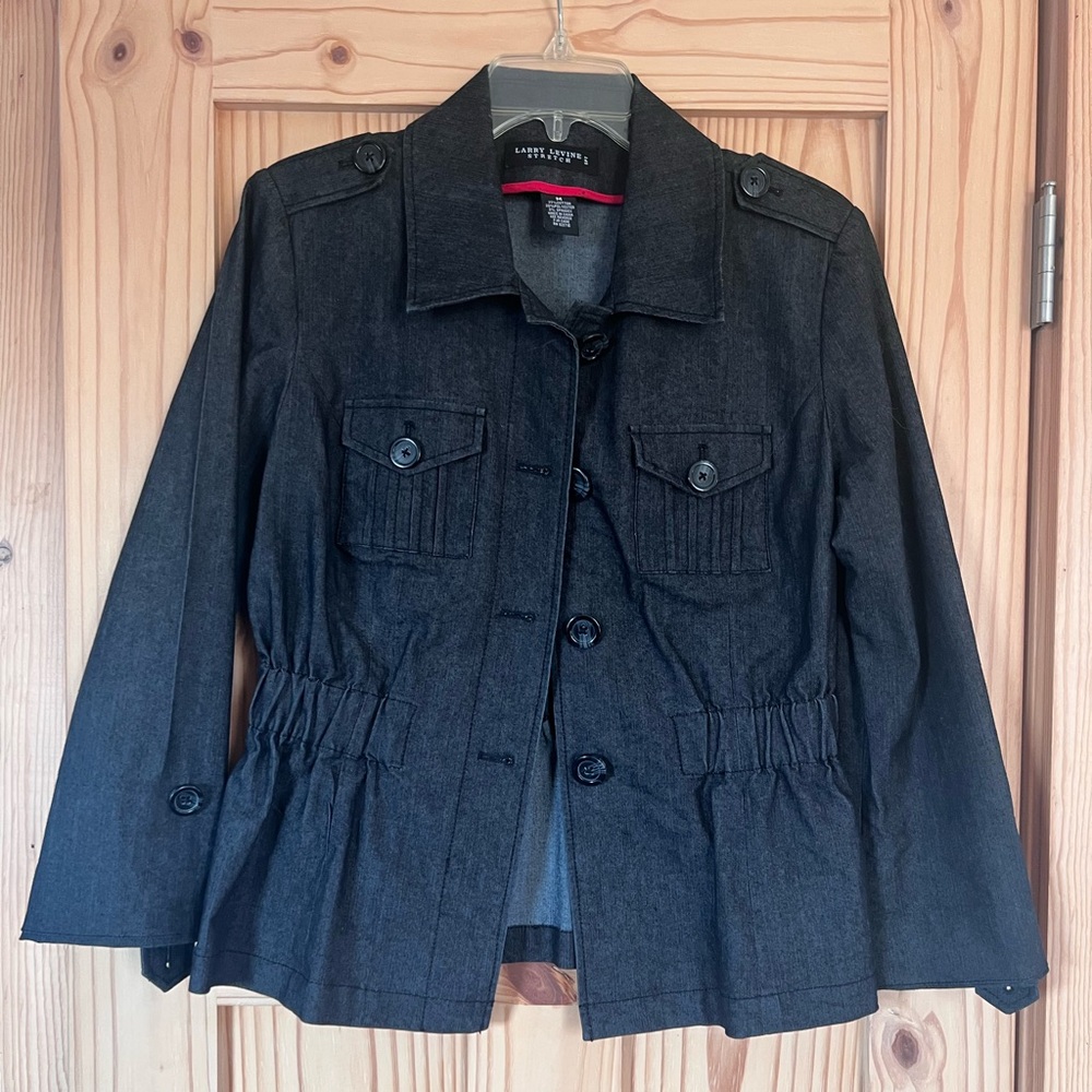 LARRY LEVINE Stretch Cotton Black/Gray Button Down Blazer Jacket - Medium